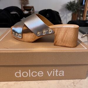Dolce Vita Silver and Tan Women's Mules